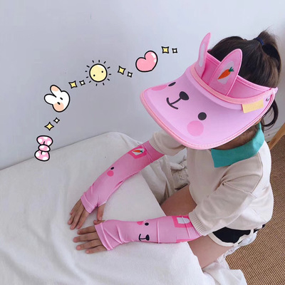夏季儿童卡通空顶帽防晒冰袖套装新款6-12岁可爱冰丝防晒袖批发|ru