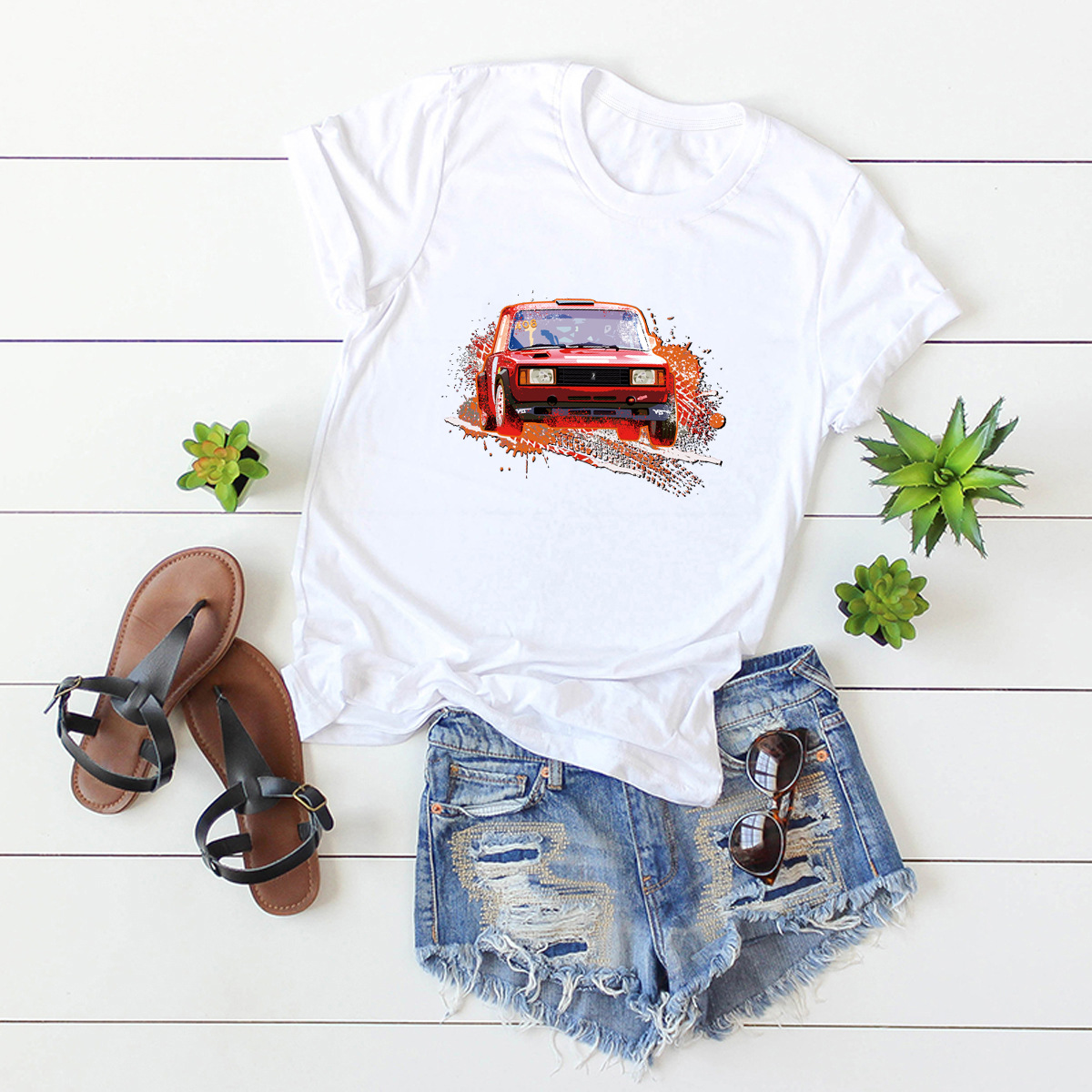  car printing pure cotton short-sleeved t-shirt women NSSN2688