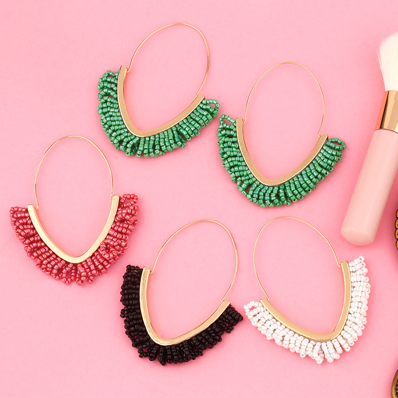 bohemian style geometric rice bead hand-woven rice bead V-shaped alloy earrings for women