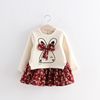 Small and medium sized girl’s cute rabbit floral bow and velvet stitching dress