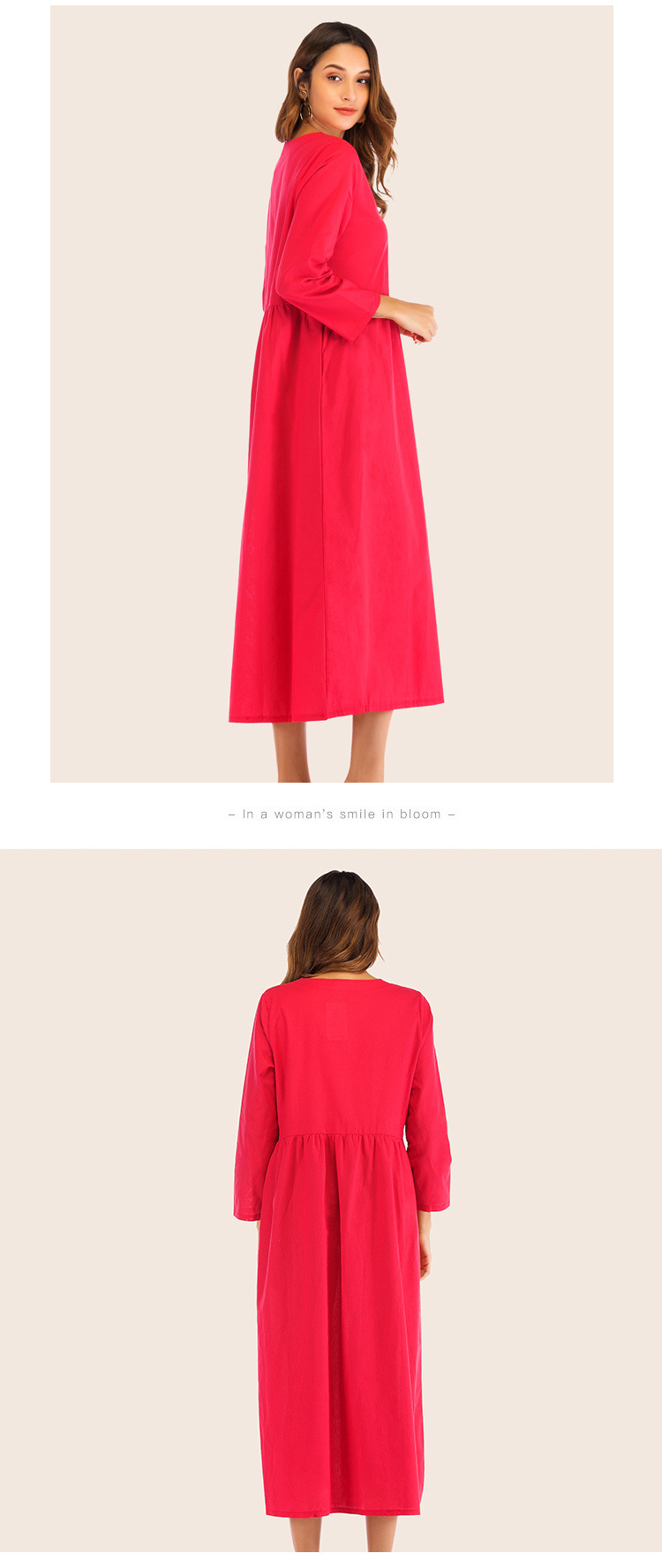 Pure Color Loose Long Sleeve Dress nihaostyles clothing wholesale NSJR70580