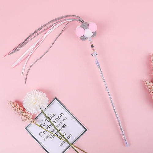 Manufacturer Direct Sale Fairy Cat Teaser with Tassel Bell, Plush Ball Cat Toys, Pet Interaction Self-Having Cat Entertainer
