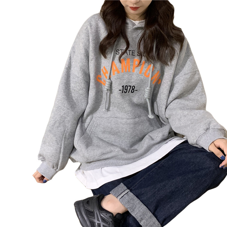 2025 Autumn New Korean Style Letter Print Thin Hooded Sweatshirt Women, Versatile Loose Top For Students_voghion.com