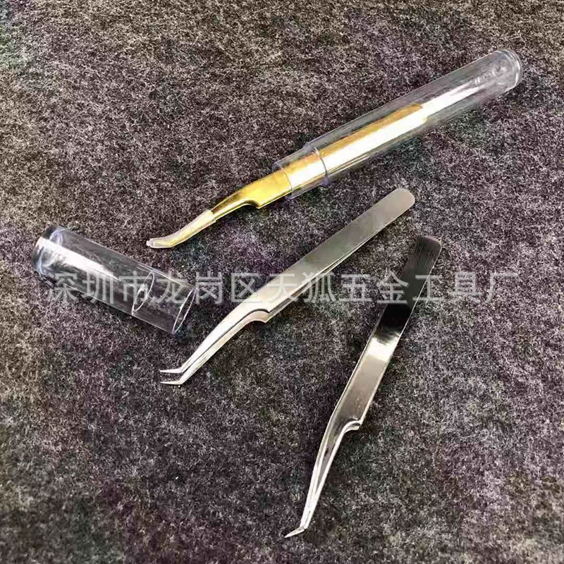 False eyelashes, tweezers, golden professional set for eyelashes, eyelash curler for extension stainless steel