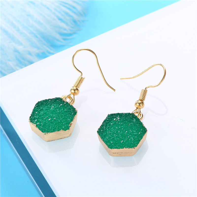 New Fashion Imitation Natural Stone Earrings Hexagon Earrings Retro Earrings Wholesale display picture 7