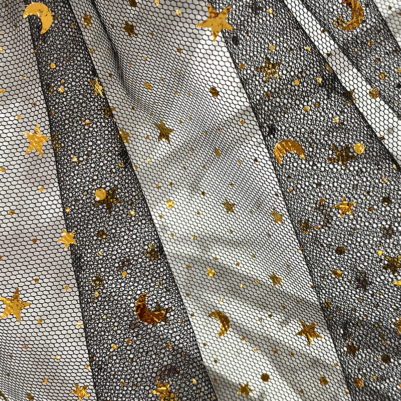 Fabricante de suministro de hilo de la luna de estrella punto estampado tela de hilo de malla estrella vestido vestido