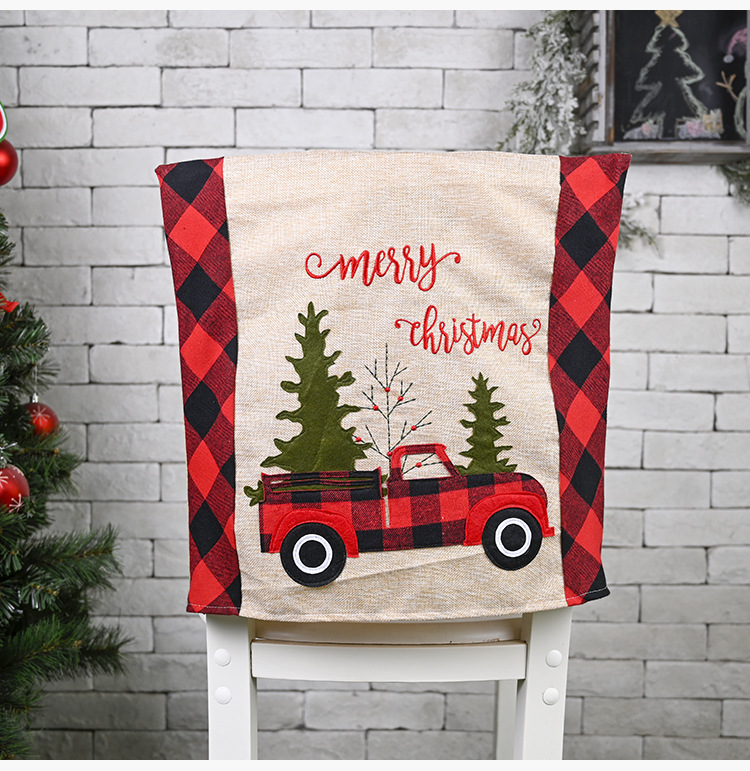 Décorations de Noël Plaid Voiture Arbre de Noël Housse de chaise Housse de tabouret Housse de chaise décorative créative pour la maison_voghion.com