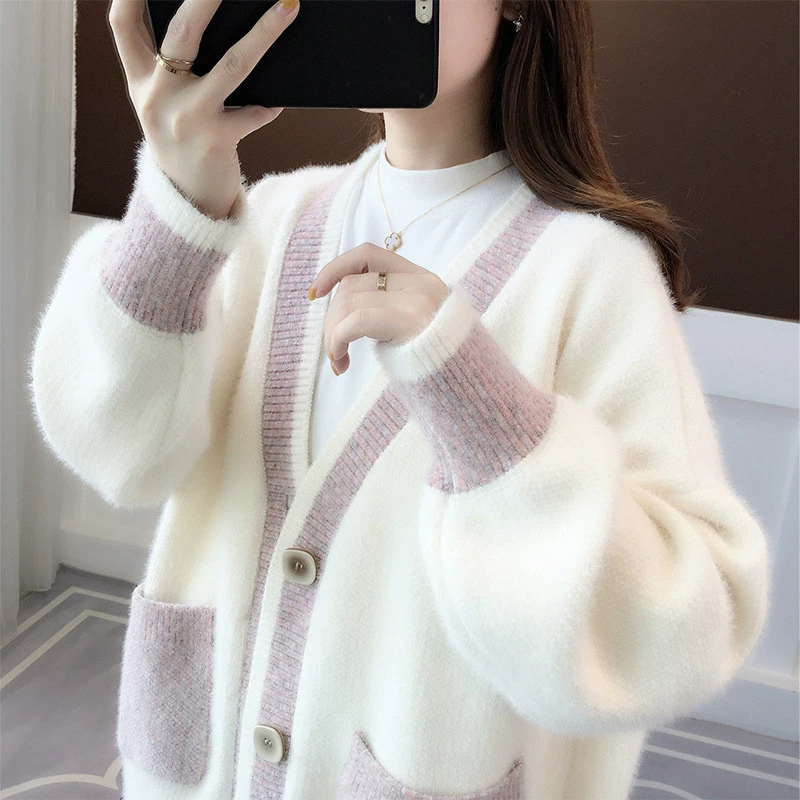 Вельветовый кардиган, женский демисезонный oversize свитер, V-образный вырез на пуговицах, один размер