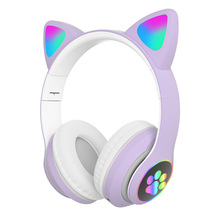 跨境新款STN28猫耳头戴式蓝牙耳机重低音无线耳机炫彩猫爪耳机