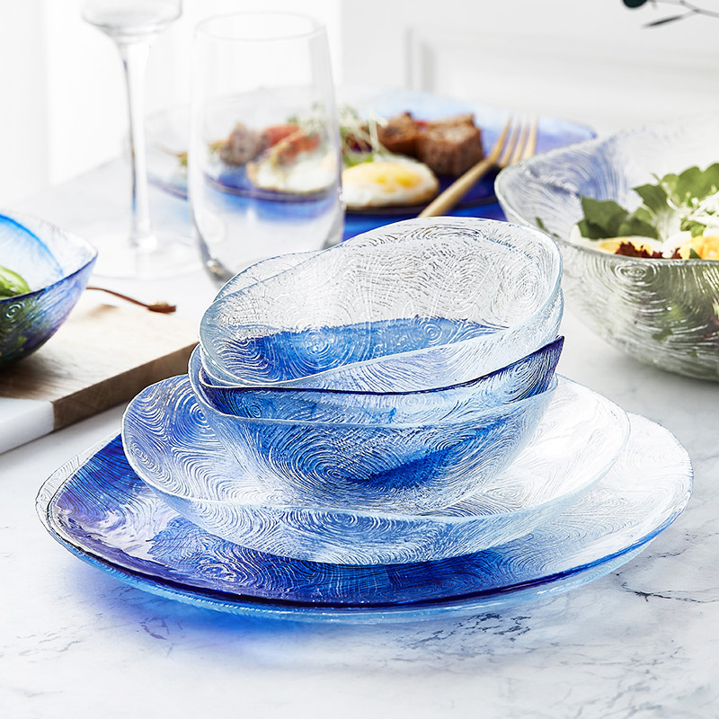 Pasha Paki Imported Glass Plate Fruit Salad Plate Household Tempered Dinner Plate Creative Dishes Tableware snack plate