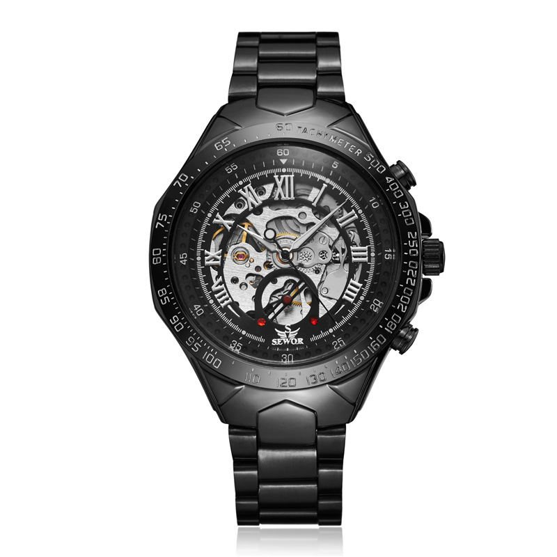 SEWOR correa de acero de moda para hombres reloj mecánico automático reloj mecánico de negocios reloj transparente hueco 768