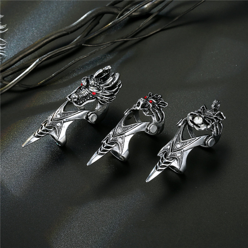 Retro Dragon Head Skull Long Metal Ring display picture 5