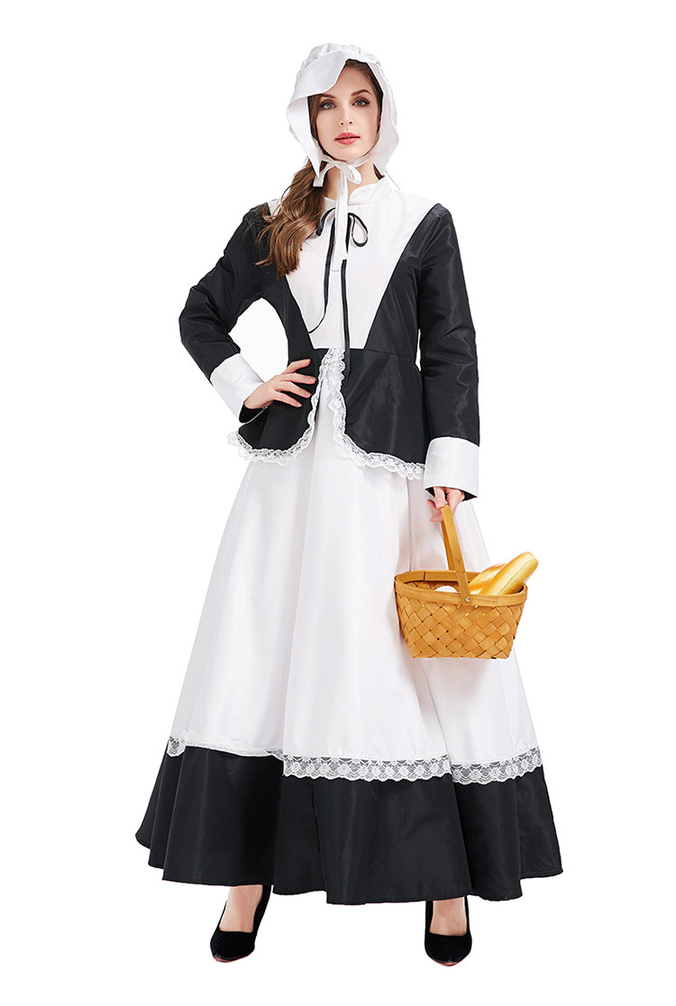 Halloween farm maid black and white dress cosplay costume nihaostyles wholesale halloween costumes NSPIS79051