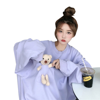 2020新款秋季網紅韓版寬松可愛小熊長袖紫色衛衣女上衣外套ins潮
