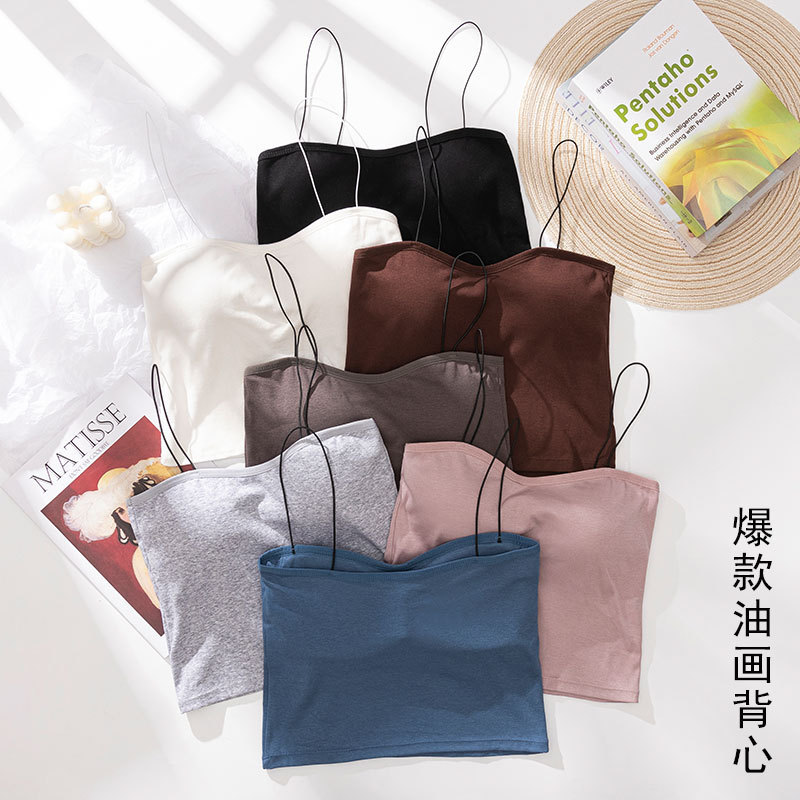 Small Wire Camisole Oil Painting Vest Women's Underwear Chest Wrapping Sports Running Bra Long Dress Beautiful Back Tube Top