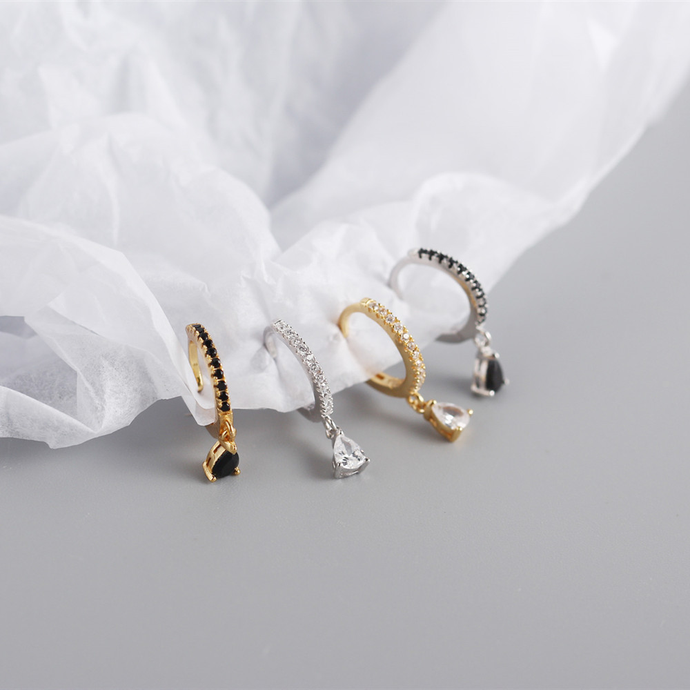 S925 sterling silver geometric water drop diamond ear buckle wholesale Nihaojewelry