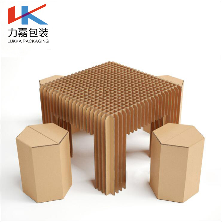 力嘉包装瓦楞纸家居百叶方桌套装六角凳创意装饰展会家具摆件桌凳
