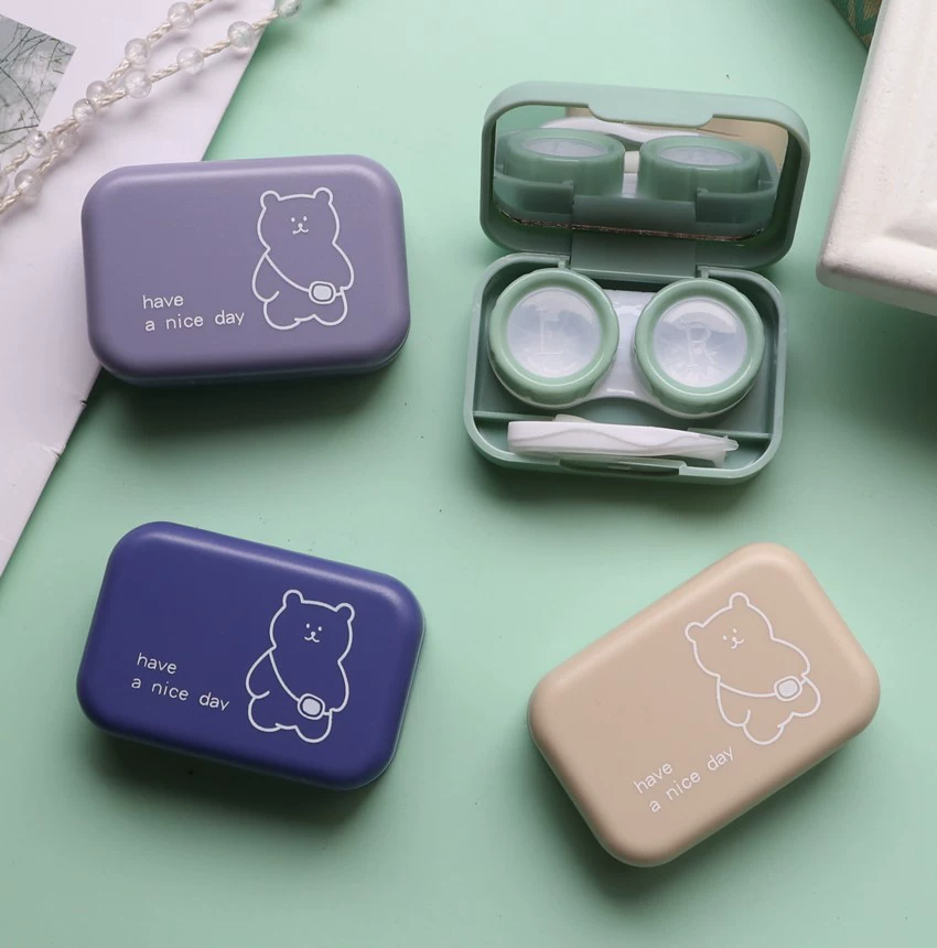 Contact Lens Case Set, Compact Storage Box with Mirror, Tweezers & Applicator, 62×42×22 mm