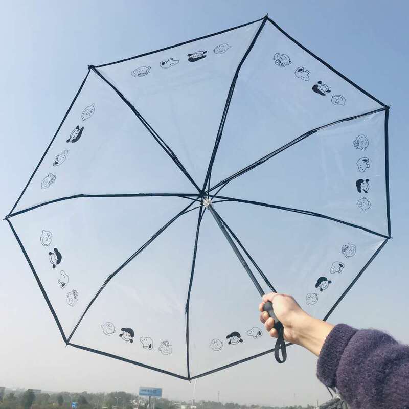 Korean-style Transparent Umbrella Women's Folding Automatic Dry Collapsing Umbrella Three-fold Student Fresh Style Cute Cartoon Thickened ins