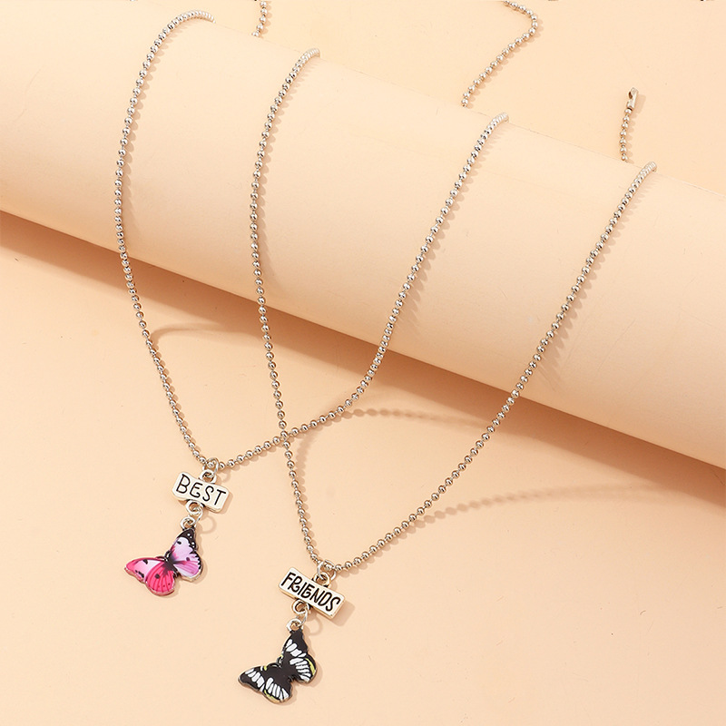 Fashion Color Butterfly Necklace Girls Alloy Drip Oil Color Hip Hop Clavicle Chain Wholesale display picture 12