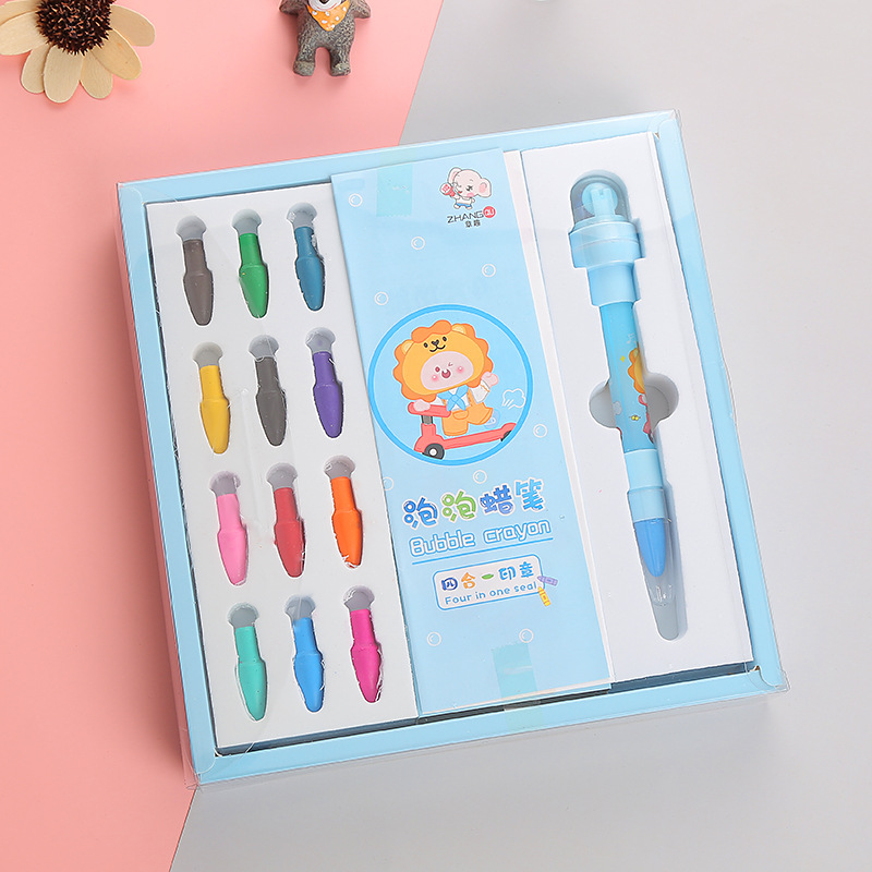 Niños lindos crayones 12-color burbuja crayones traje creativo aprendizaje rodillo sello pluma estudiante pintura traje