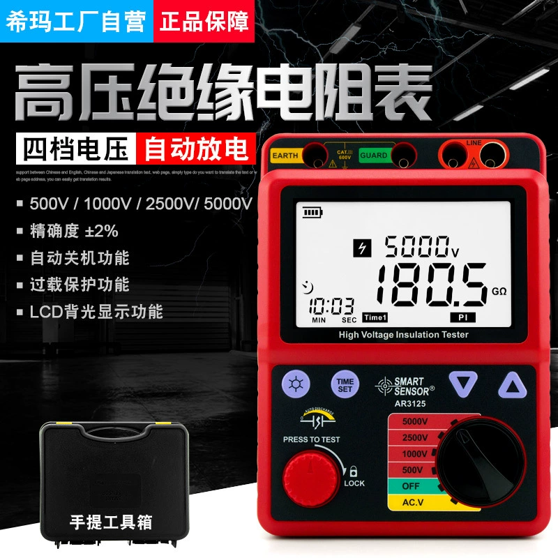 Simar3125 Высоковольтный Megohm Сопротивление изоляции Цифровой дисплей Шейкерный метр Инспекционный и испытательный прибор 5 кВ 1000 ГОм