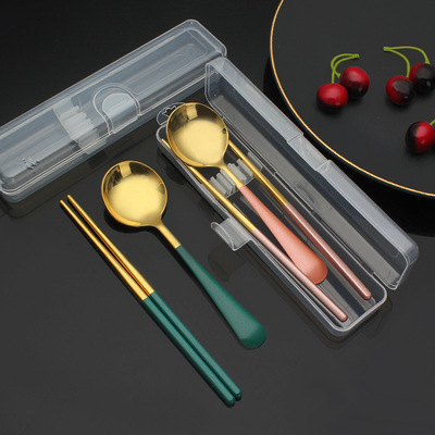 新款網紅304不鏽鋼餐具勺子筷子套裝 創意甜品勺子便攜盒子餐具盒
