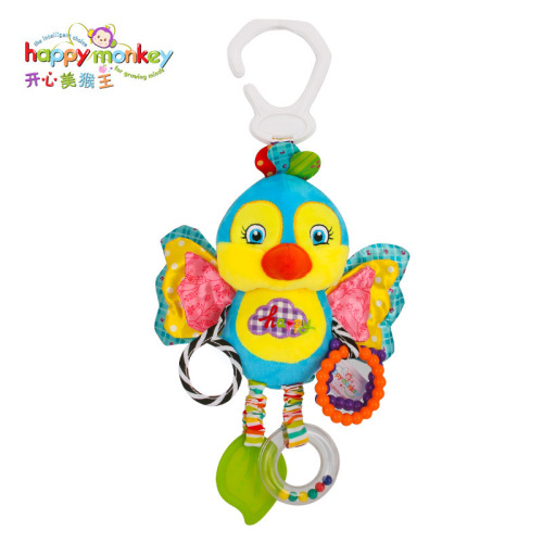 Happy Monkey infant and toddler multifunctional rattle mirror teether lathe hanging plush toy baby toy