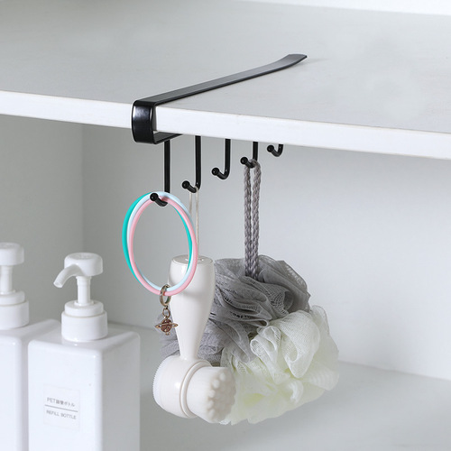 Multifunctional kitchen wrought iron traceless nail-free hooks, cabinet storage racks, multifunctional wardrobe row hooks and organizer racks