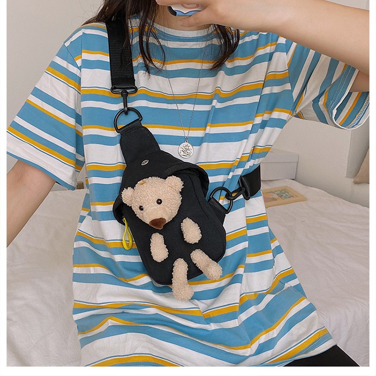 Internet celebridad bolsa de pecho moda de moda bolsa de lona hembra lindo oso estudiante bolsa ins super popular hombro crossbody bolsa pequeña