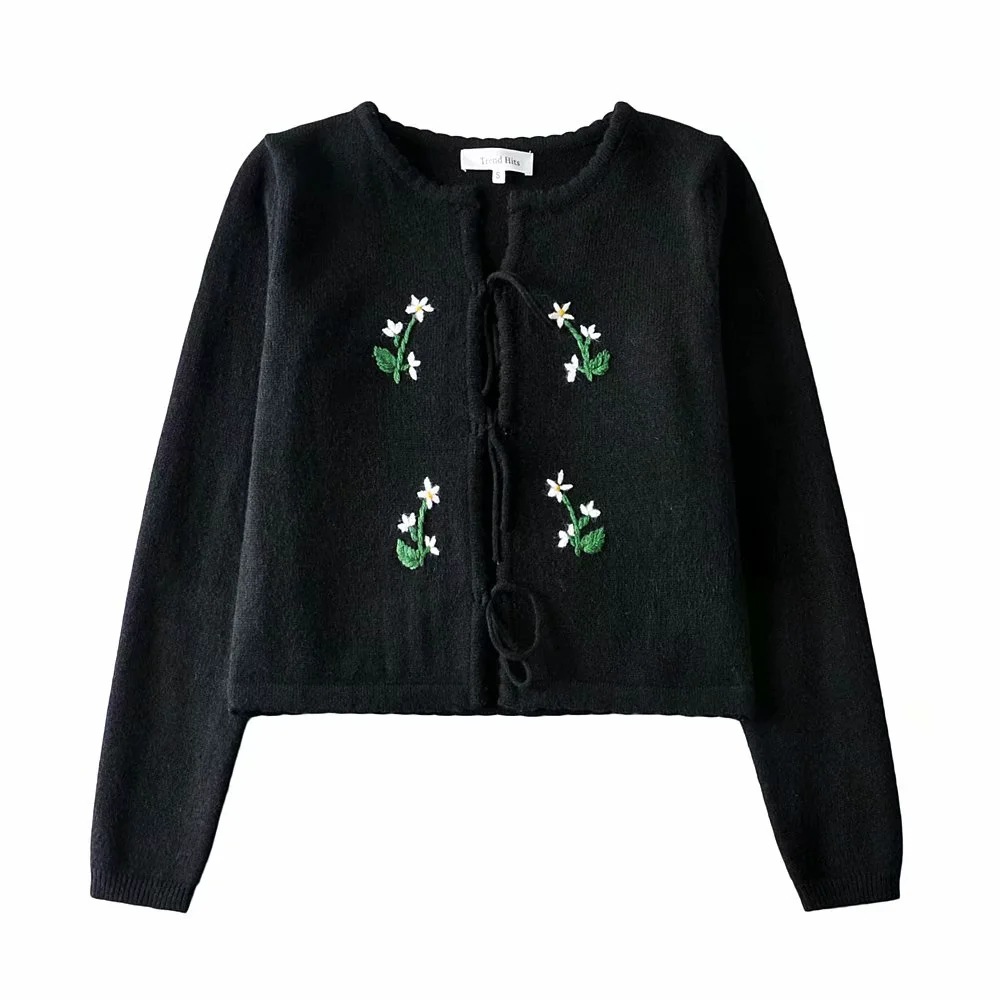 autumn and winter knitted sling round neck flower lace sweater two-piece suit NSHS24082