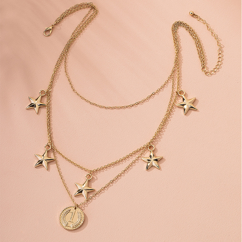 Retro Multilayer Necklace Star Coin Pendant Trend Necklace Wholesale Nihaojewelry display picture 2