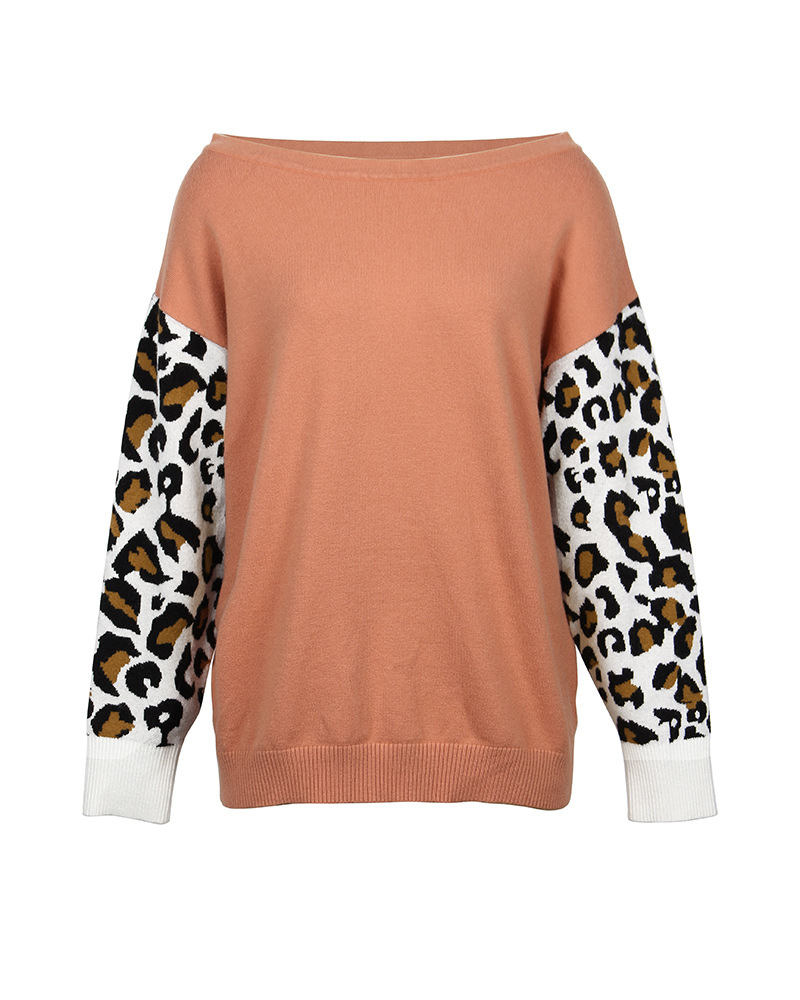 fashion contrast stitching leopard print sweatershirt NSDY7668