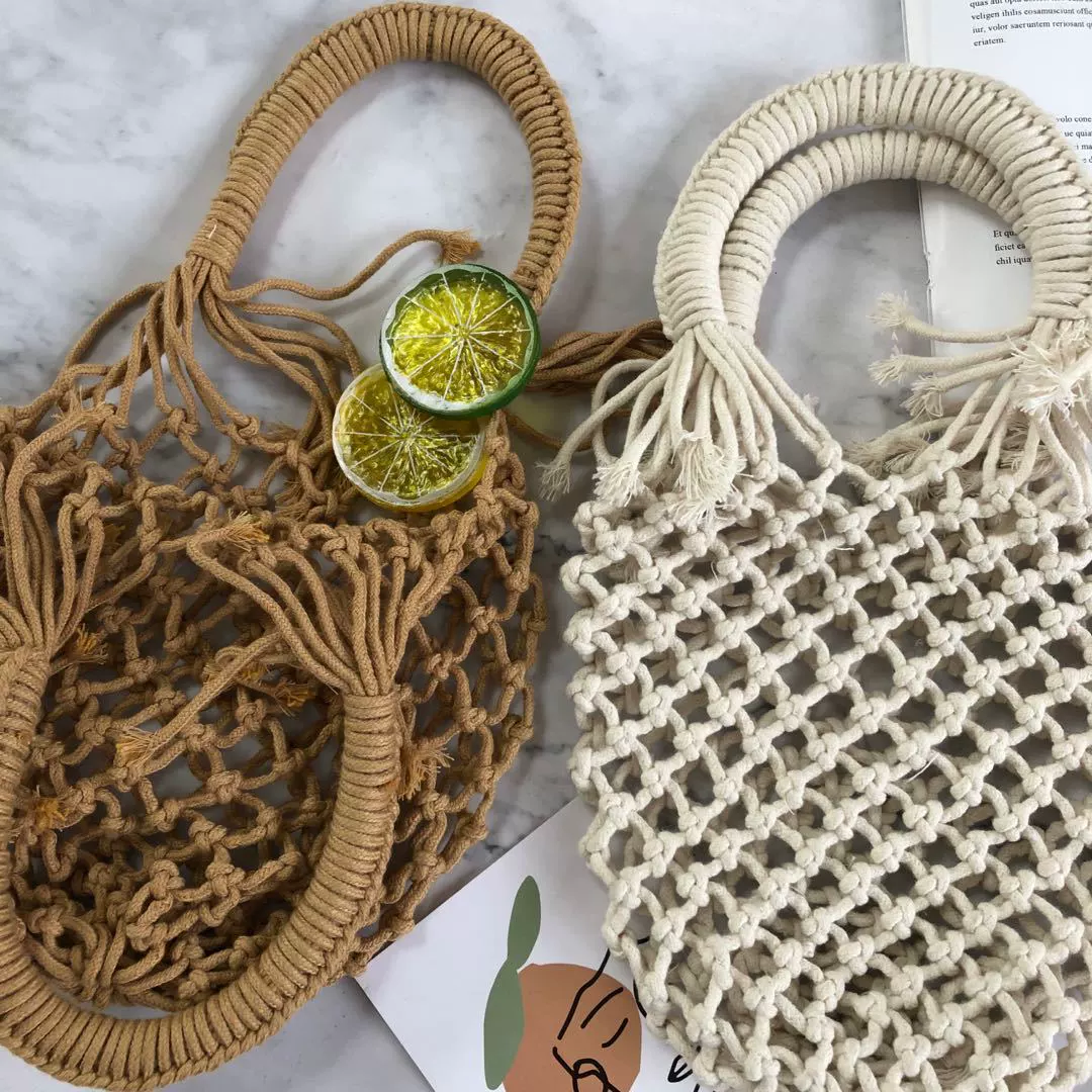 Straw cute beach fresh shoulder bag, flowered