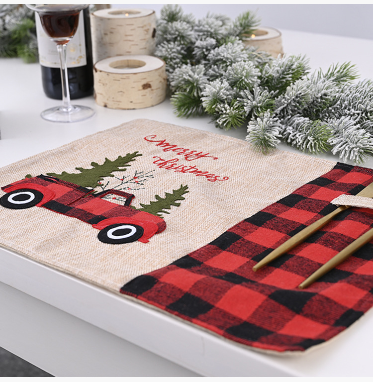 Red  Black Plaid Car Christmas Placemat Cartoon Tablecloth Table Mats display picture 5