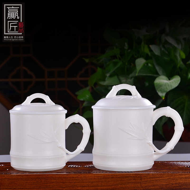 Winjiang hecho a mano dehua porcelana blanca Kung Fu taza de té letras Oficina sala de reuniones personal Presidente Taza de cerámica pareja taza de agua