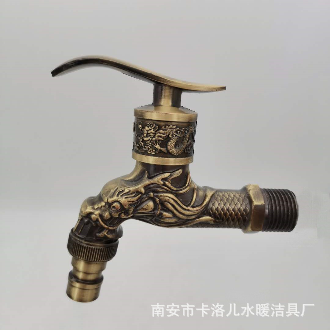 The overseas model features an antique bronze-patterned dragon spout, an alloy copper core, and a bronze-colored European-style faucet with a single cooling nozzle Item Picture