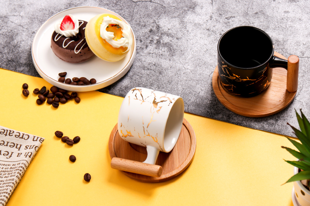 Hengbang cerámica platillo de madera serie taza de agua leche taza de té taza de ocio taza de café platillo traje