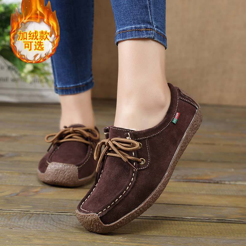 Spring Single Real All Kinds Of Doudou Comfortable Women'S Casual Flat Sole Single Shoes Lace Up Snail Shoes