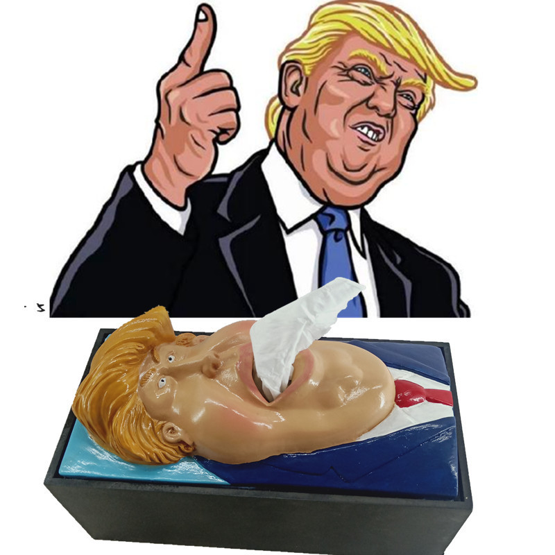 美国特朗普盒装纸巾盒恶搞川普纸巾抽搞怪纸巾筒树脂创意家居用品|ms