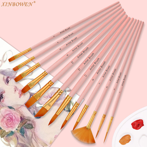 Cross-border 12-piece gradient oil paint brush set macaron color student painting art painting watercolor oil paint brushes