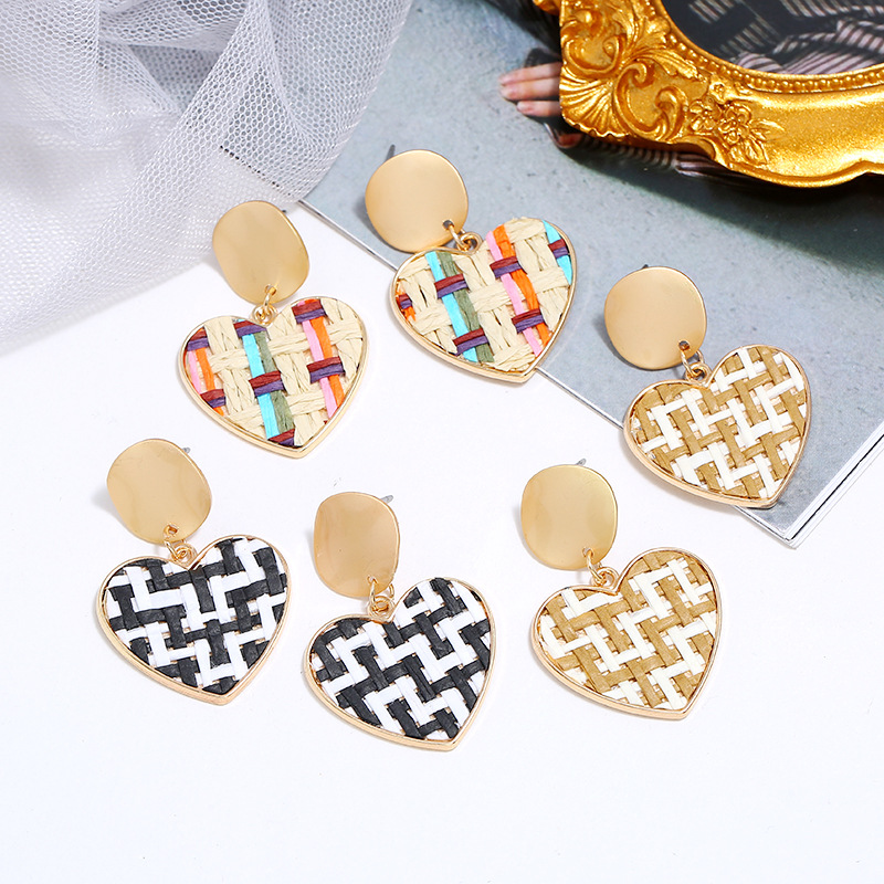 304 Stainless Steel Ear Needle Material 1 Pair Vacation Heart Shape Alloy Straw Drop Earrings