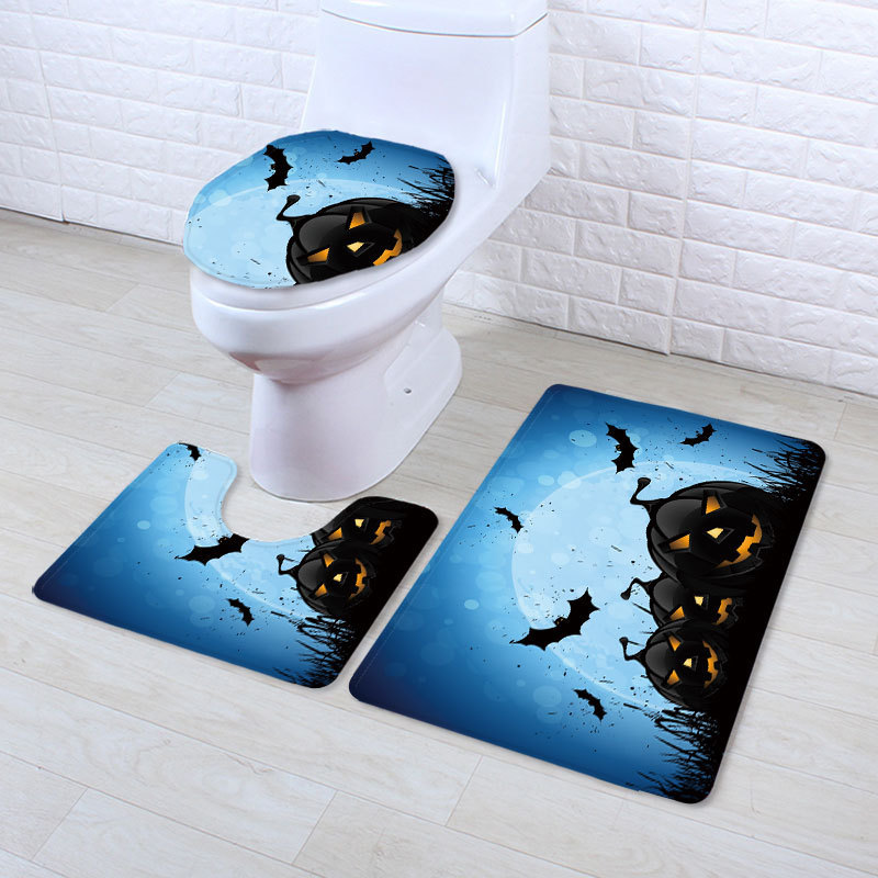 Can be a generation of global Halloween bathroom toilet mat three-piece shower curtain bath towel living room carpet
