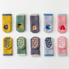 Baby Floor Socks with Thick Padding and Warm Ribbed Non-Slip Learning Socks for Children, Alphabet Cooling Thick Sole Indoor Mid-Calf Socks