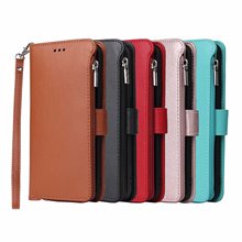 适用iPhone11手机皮套 三星S20纯色荔枝纹拉链钱包插卡保护套 P40