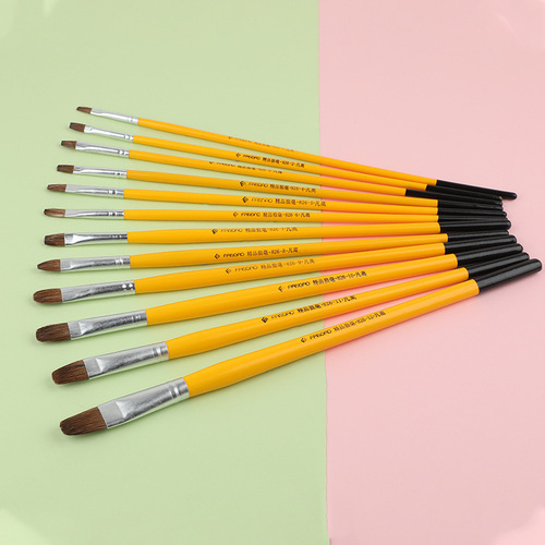 Wholesale 826 paint brush wooden pole wolf hair water chalk watercolor pen duck tongue flat head art oil paint brush LOGO