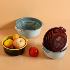 F501 Double-layer Plastic Drain Basket Home Kitchen Vegetable Wash Basket Rice Basket Fruit Bowl Creative Dual Color Water Filter Basket