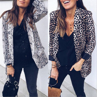 外贸爆款 2020秋冬新款热卖性感蛇纹豹纹长袖女上衣 西装外套