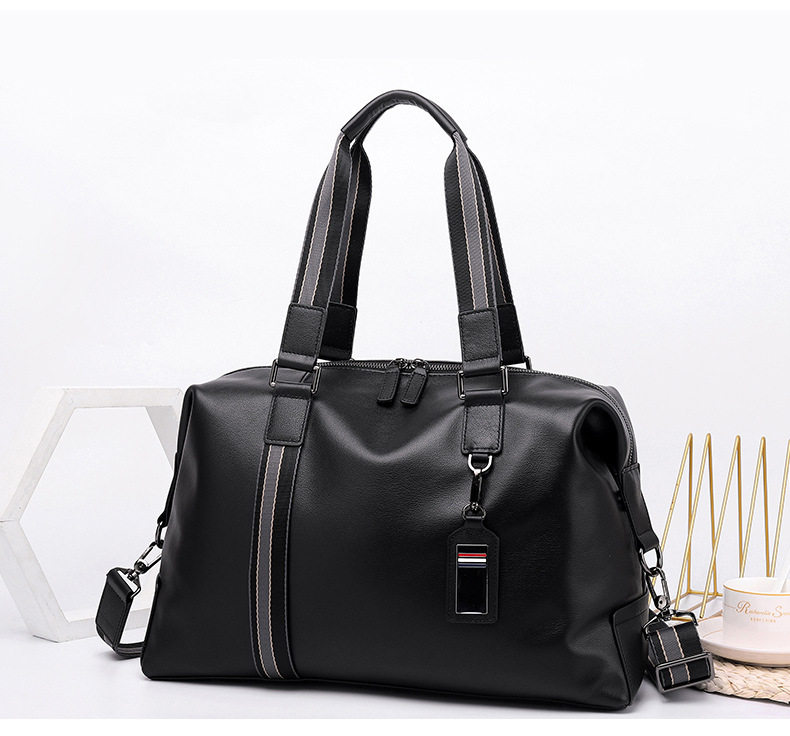 Túi du lịch xách tay nam da bò lớp đầu, túi tập gym kiêm túi hành lý đeo vai 40×16×25 cm — Màu đen chi tiết 4