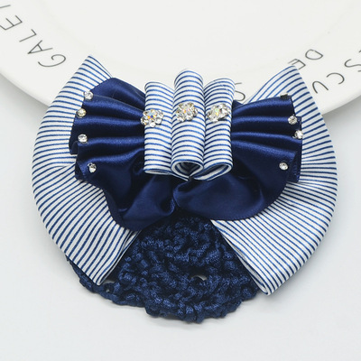 Jewelry Hairpin Occupation grace Flower Horizontal clip hair net stripe three layers Bank Nurse net